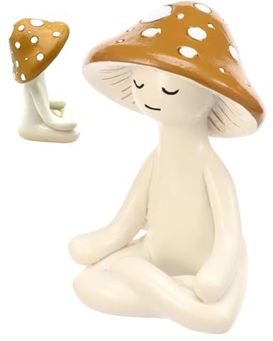 Licsaliwe Mushroom Figurines Meditation Mushroom Statue Zen Resin Figurine for Desk & Home Decor, Calming Yoga Decor for Living Room, Office, or Garden
