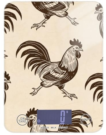 Bilancia da cucina vintage a forma di gallo beige, con display LCD, per alimenti, 5 kg/5 g, per grammi e once, con 4 unità di perdita di peso (batterie non incluse)