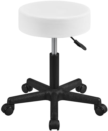 Yaheetech Sgabello da Trucco Rotondo Girevole Regolabile in Altezza, Altezza Seduta 46-61.5 cm, Rotazione di 360°con spessore da 10 cm, per Camera da Letto Soggiorno Salone, Bianco
