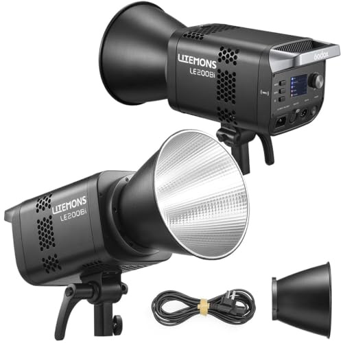 Godox LE200Bi LED-videolampa 220 W, Godox Bowens-Mount, permanent ljus, 2800 K–6500 K, CRI 98, 11 ljuseffekter, studiolampa för fotografering, videoinspelning och live-streaming (svart)