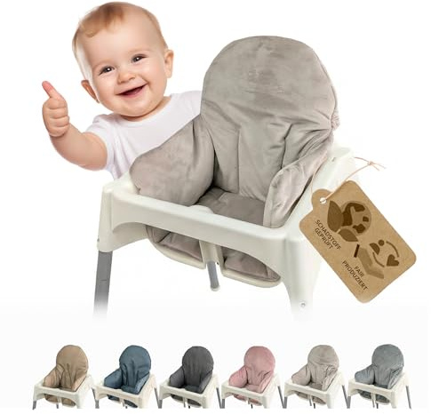 Sitzbezug für Ikea Antilop Hochstuhl, Hellgrau Velour | Sitzverkleinerer, Kissen, extra weich, waschbar, langlebig