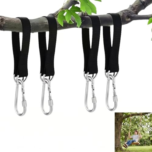 Gefaps 4 Pièces Sangles de Hamac Balançoire, Fixation pour Hamac avec Mousquetons, 30 cm x 25 mm Sangles de Hamac Temporaires, Mousquetons Acier 300 kg pour Camping, Jardin & Extérieur Plein Air