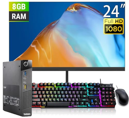 Lenovo ThinkCentre M73 Tiny PC desktop, con 24 FHD(1920x1080) Monitor, Intel Core i5-4570T, 8GB RAM, 128GB SSD, tastiera, mouse, USB WiFi, Win11 Pro(ricondizionato)