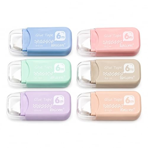 Glue Tape Roller, 6 Pcs Double Sided Tape Roller 6m x 6mm with Protective Cover Craft Tape Dispenser for Scrapbooking Photo Albums Card Making Journaling Gift Wrapping School Home Office