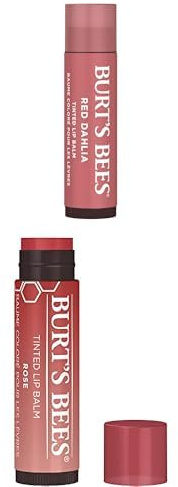 Bundle of Burt's Bees Tinted Lip Balm Red Dahlia + Burt's Bees Tinted Lip Balm Rose, Moisturising Lip Tint With Shea Butter, 100% Natural Origin, 2 x 4.25g