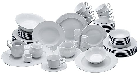 CreaTable, 16072, Serie Arianne, 61-teiliges Geschirrset für 8 Personen, Kombiservice aus Porzellan, spülmaschinen- und mikrowellengeeignet, Made in Europe