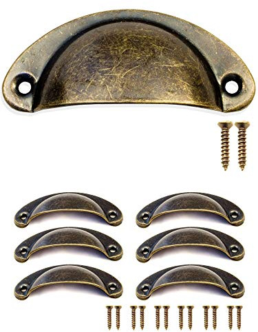 Fuxxer 6x Antike Griffmuscheln, Möbelgriffe aus Eisen im Vintage Bronze Design, 80x36mm