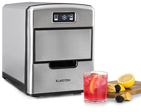 Klarstein Metropolitan - machine à glace, machine à glaçons, 12kg/24h, 180W, 3 tailles de glaçons, frigorigène R600a, réservoir d'eau de 2,15l, pelle, inox, argent