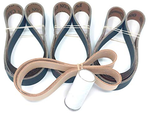 1 x 30 Messerschärfband-Set mit Super-Streichriemen aus Leder und 15 Stück hochwertigen Siliziumkarbid-Schleifbändern, Körnung 600, 800, 1000.