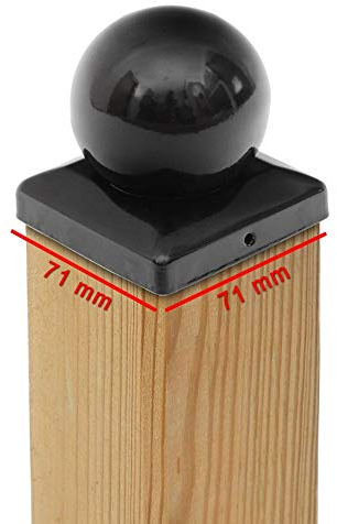 9 x PFOSTENKAPPE KUGEL STAHL SCHWARZ PULVERBESCHICHTET 71 x 71 MM