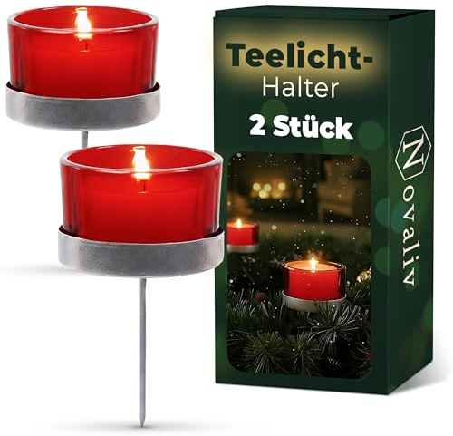 2X Kerzenhalter rot Teelichthalter Teelichtgläser Kerzenhalter zum Stecken Kerzenpicks für Adventskranz 5cm