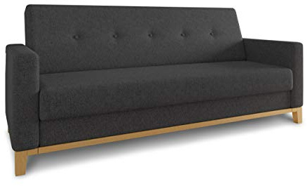 Sofnet - Bettsofa Wood mit Schlaffunktion (Schwarz, Twist 23) | Schlafsofa mit Bettkasten, Wellenfeder, Webstoff, Holzfüße, Bettfunktion, Couch, Sofagarnitur