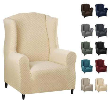 MAXIJIN Funda de Sillón Elástica con Orejas, 1 Pieza, Jacquard, Protector de Sofá, Reposacabezas, Funda de sofá, Sillón con Respaldo Ancho (Beige Claro)