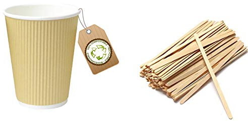 Vasos desechables de 230 ml, biodegradables, reciclables y compostables, de papel kraft con pared de doble capa para capuchino, agua o bebidas calientes y frías.