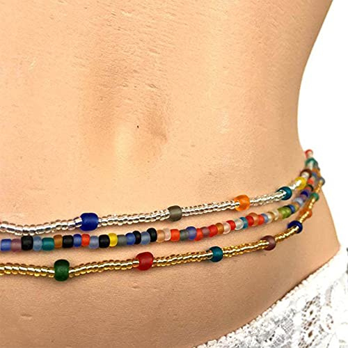 Sttiafay Boho Taillen-Perlen, Körperkette, handgefertigt, bunt, Perlen, Bauchkette, Stretch, afrikanische Taille, Körperschmuck, Set für Frauen (3 Stück)