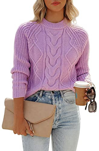 ANCAPELION Damen Kabel Pullover,Winter Casual Leicht Rundhals Langarm Einfarbig Elegant Gerippt Strickpullover