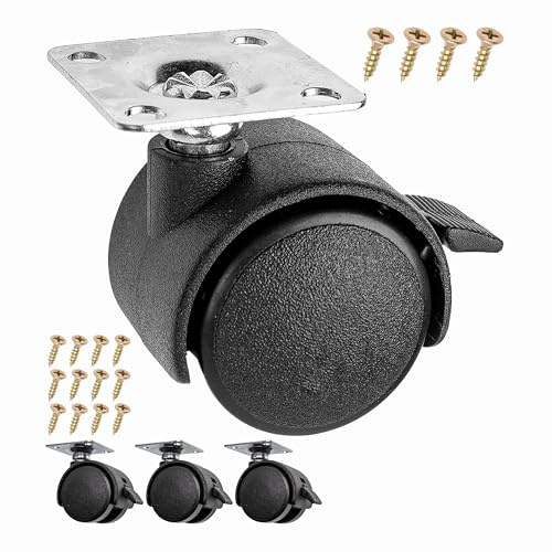 Juego de ruedas para muebles, 4 piezas, en negro, rueda Ø 30 mm, altura total 41 mm, placa atornillable 30 x 30 mm con rotación 360°, ruedas giratorias para atornillar