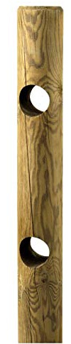 1 PZ Pali in legno Ø CM 12x150 H Ø 2 fori passanti Ø 8,3 CM | CON PUNTA per recinzione trattati impregnati per staccionata e steccato Palo Tondo forato