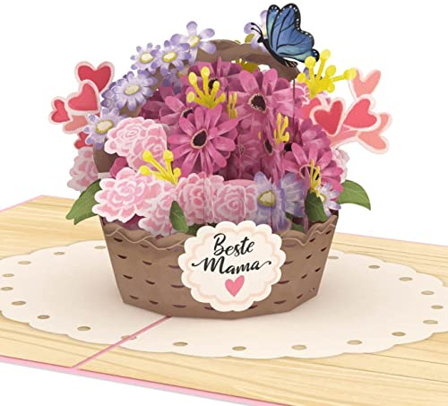 papercrush® Pop Up Karte Beste Mama Blumenkorb - 3D Geburtstagskarte mit Spruch & Blumen für beste Mama der Welt, Danke Mama Karte mit Herzen zum Geburtstag, Besondere Muttertagskarte, Gute Besserung