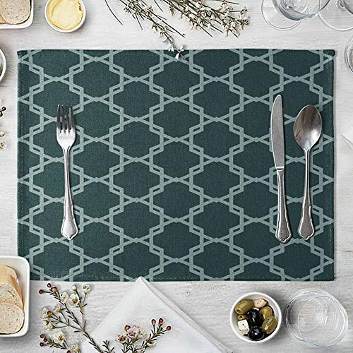 Homxi Platzset 4er Set Abwaschbar,40x30CM,Tischset Platzset Leinen Baumwolle Geometrisch Polygonmuster Platzdeckchen rutschfest Grün