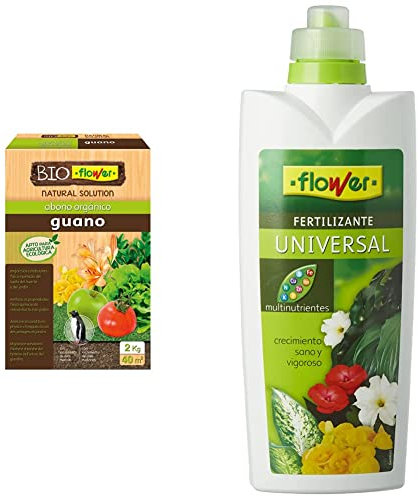 Bioflower Abono Orgánico Guano, 2 Kg & Fertilizante Líquido Universal, 1000 ml