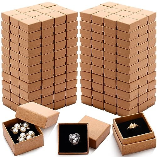 Nosiny 120 Piece Small Ring Boxes Bulk 2 x 2 x 1.2 Inch Kraft Cardboard Jewelry Gift Boxes with Lids for Earrings Square Packing Versatile Occasions Birthday(Brown)