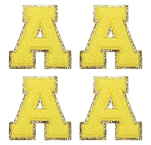 sourcing map 4Stück Aufbügler Buchstaben Patches Gelb A Alphabet Dekorativ Reparatur Bestickte Aufnäher Chenille Alphabet Patches zum Aufbügeln für Kleidung Schuhe Hüte Rucksäcke