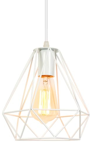 iDEGU Lampadario Moderno 20cm Lampada a Sospensione Retrò Paralume di Gabbia in Metallo Vintage Decorazione Illuminazione E27 Lampadario da Soffitto per Camera da Letto Soggiorno Cucina (Bianco)