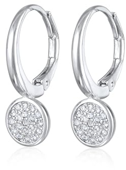 Ohrringe Damen Ohrhänger mit Plättchen Anhänger Elegant Messing in Silberfarben mit Kristalle für Frauen, Mädchen, Mama Höhe 23mm, Breite 9mm | Silberfarben mit Kristalle für Frauen, Mädchen, Mama Höhe 23mm, Breite 9mm