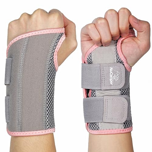 NuCamper Andningsbart handledsstöd handledsbandage med metallskenstabilisator män och kvinnor handledsbandage, justerbar handledsskena, Ergonomiskt, för artrit, seninflammation, stuknin