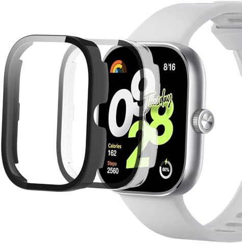 GEJEFA Funda para Xiaomi Redmi Watch 4 + Cristal Templado, PC Case y Integrados Vidrio Protector de Pantalla para Xiaomi Redmi Watch 4, Negro + Transparente