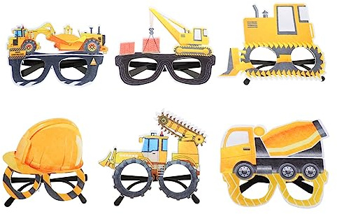 Warmhm 6 Paare Brillen für Baufahrzeuge Engineering-Party-Brille dekorative Brillen Gläser Brillenstütze lustige Brille Bagger schmücken Brillengestelle Requisiten Kind