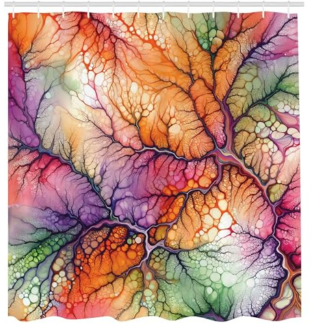 ABAKUHAUS Colorato Tenda da Doccia, Scena psichedelica, cielo in subbuglio, Tessuto Set di Decorazioni per il Bagno con Ganci, 175 x 200 cm, Viola Arancione Verde Mare