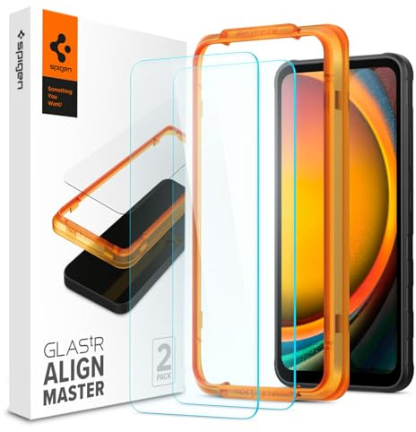 Spigen Alignmaster Schutzfolie [2 Stück] für Samsung Galaxy Xcover 7 | Volle Abdeckung, Kratzfest, Hochauflösend, Kristallklar, Hüllenfreundlich, 9H Härte Folie
