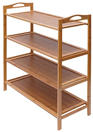 Queeucaer Badezimmer Regal Stehend Holz Ablagen Belastbarkeit Küche Standregal Holzregal Bücherregal Klarlack Bambus NEU Schuhregal Badregal Küchenregal 4 Böden Bad