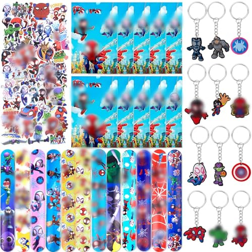 Luclay Spider 92 Stück Party Mitgebsel Kindergeburtstag Set Spielzeug Schnapparmband Kinder Aufkleber Abzeichen Geschenktüten, Party Geschenke Mitbringsel Party Favor für Mädchen Jungen