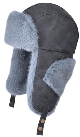 TAGVO Vinterfångarhatt, avslappnad rysk soldathatt för män och kvinnor, Ushanka bomberhattar med öronklaffar, vindsäker fleecefodrad Eskimohatt för kallt väder, Grå, one size
