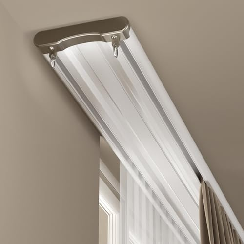 Heavy-Duty Curtains Rails Double Row Ceiling Curtain Track Ceiling Mounted Curtain Double Rails Ceiling Mount Double Curtain Tracks System(White,1.7m(5.6ft))