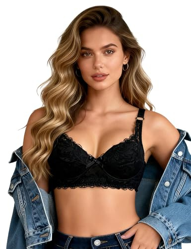 ohmydear Spitzen BH Damen mit Bügel Vollschalen, Schwarz 100D