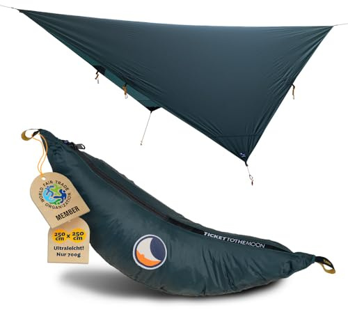 Moon Tarp Hängematte Plane - Dunkel Grün | Hochwertiger Allwetterschutz 3,5m Lang, vielseitig einsetzbar, handgefertigt, leicht und schnell aufzubauen | Original Ticket to the Moon seit 1996