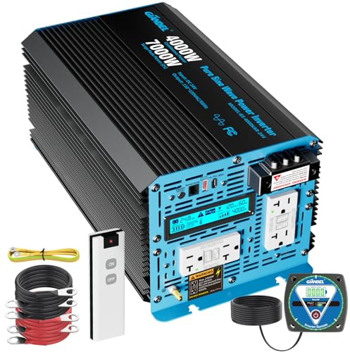 GIANDEL 4000 Watt 24 V Pure Sine Wave Power Inverter 7000Watt Surge,UL458 Listed GFCI Outlets,Inverter 24V DC to 120V AC,FCC Approved,Remote with Battery Level for RVs Campers Off Grid Solar Setup