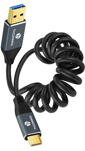Thzzhnno Cable en Espiral 3.0 USB C a A, Cable en espiral USB Tipo C a Tipo A 10Gbps OTG Compatible con MacBook Pro/Air/Samsung Galaxy Note 8(De 95 MM a 1 M)