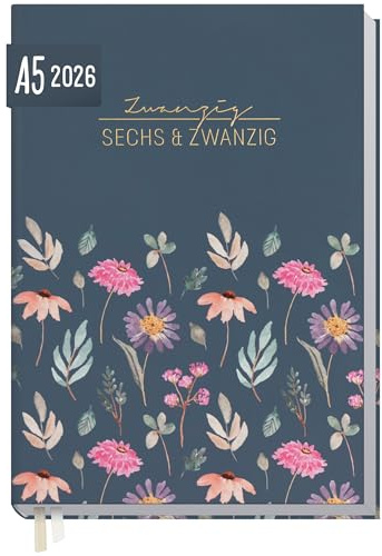 Häfft® Business-Timer 2026 A5 Flying Flowers 1 Woche 2 Seiten | Buchkalender mit Folienprägung, Terminplaner im Halb-Stunden-Takt