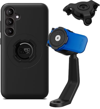 QUAD LOCK Spiegelarm Handyhalterung für Motorrad mit Vibrationsdämpfer und MAG Hülle für Galaxy S24 FE