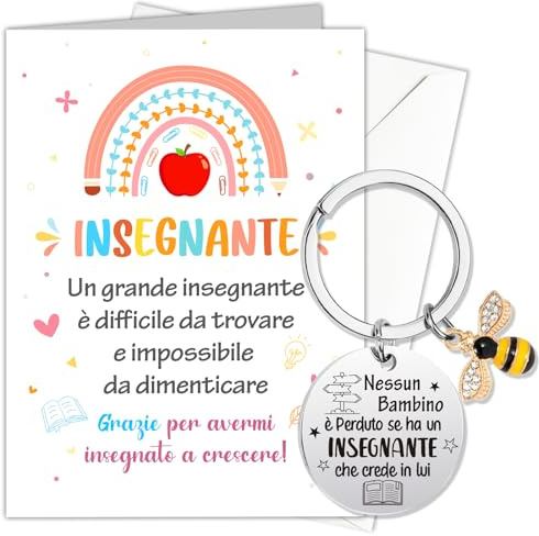 HOWAF Regalo per Insegnante, Biglietto Insegnante, Biglietto Ringraziamento Insegnanti con Portachiavi Insegnante, Idee Regalo Insegnanti, Regalo Maestre, Regalo Maestra Fine Anno