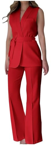 NUSGEAR Traje de 2 Piezas Mujer Moda Blazer sin manga y Pantalones largo verano Otoño Chalecos Slim Fit Elegante Negocios Oficina Fiesta Cena Casual color sólido Traje Chaqueta Basic Conjunto 2025