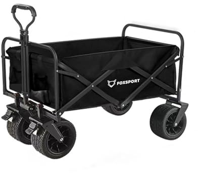 FOXSPORT Chariot de transport pliable - Chariot de plage avec roues - Chariot de jardin - Grande capacité - Poignée réglable - Camping en plein air (94 x 58 x 79 cm)