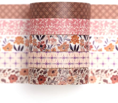 Songdao Washi Tape set 5 rullar texturkonst maskeringstejp grundläggande mönster dekorativ tejp för scrapbooking, bullet dagbok, planerare, presentförpackning (8 höstblomma)