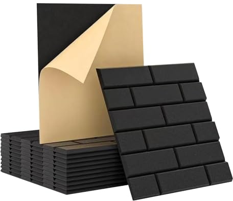 fxwtich 12 Packs Acoustic Panels, Sound Proofing Panels, High Density Sound Absorbing Panels Brick Sound Proofing Padding Acoustic Treatment Acoustic Wall Panels for Home Studio Black