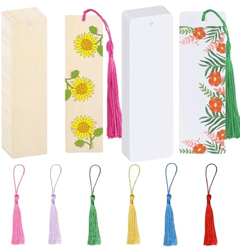 Qixuer 60 Blanko Lesezeichen, 30 Blanko Paper & 30 Wooden Blank Bookmarks & 60 Tassels, Kids DIY Personalized Bookmarks für Lesezeichen Handwerk Geschenke Tag